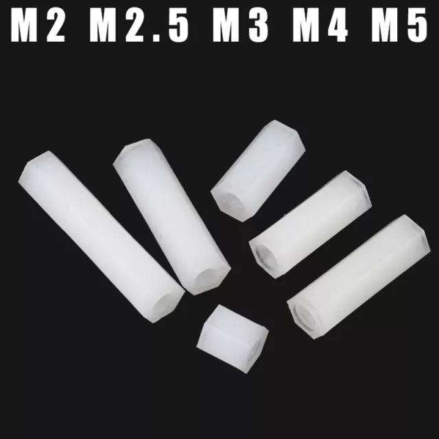 M2 M2.5 M3 M4 M5 White Nylon Plastic Hex Spacer Standoff Pillar Female Screws