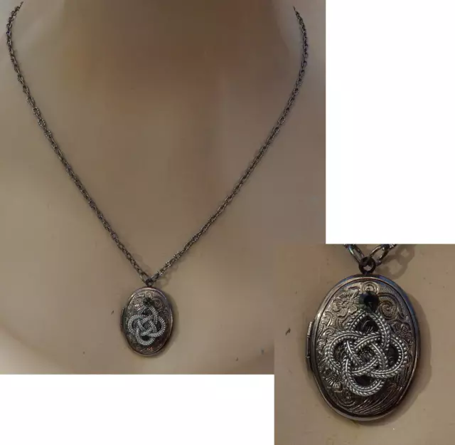 Celtic Knot Necklace Locket Pendant Handmade Pill Box Stash New Gunmetal Black Celtic Knot Necklace Locket Pendant Handmade Pill Box Stash New Gunmetal Black