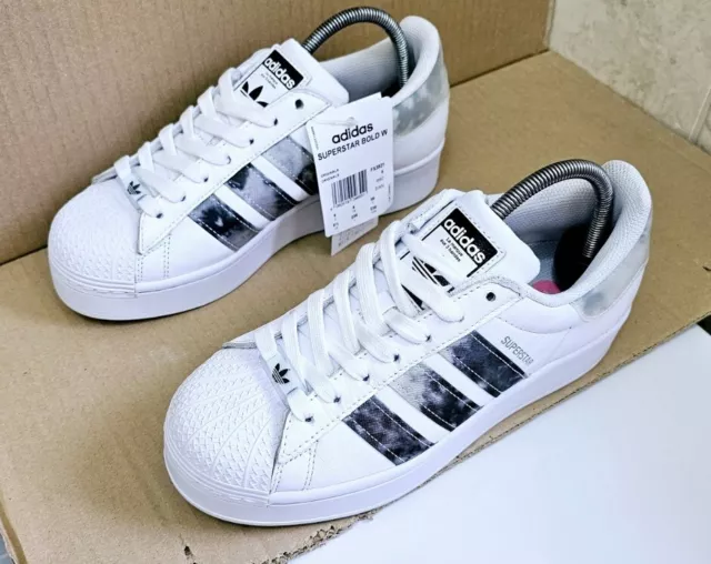 ADIDAS SUPERSTAR BOLD Trainers White Smoke Grey Size 7.5 Uk Rare