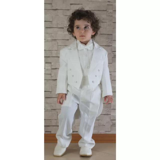 Boys Ivory Cream Tuxedo Tail Suit 5 Piece Christening Baptism Pageboy Outfit