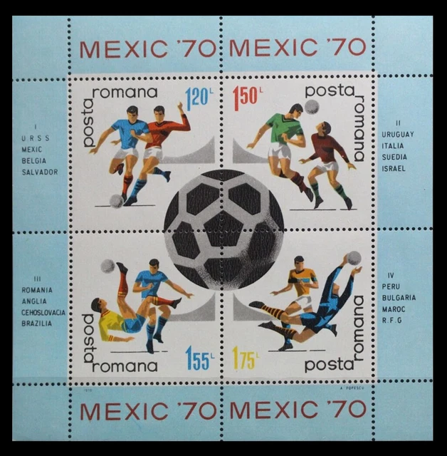 Rumänien 1970, Block 75, Fußballmeisterschaft Mexico, postfrisch /MNH