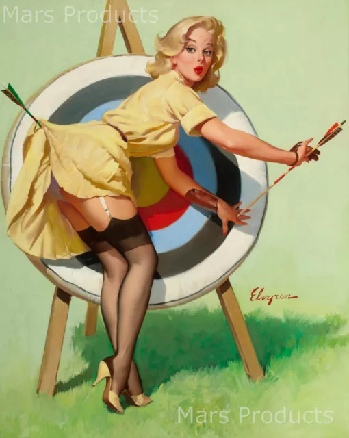 Elvgren PinUp Girl "Near Miss" Archery Target Poster - 20x24