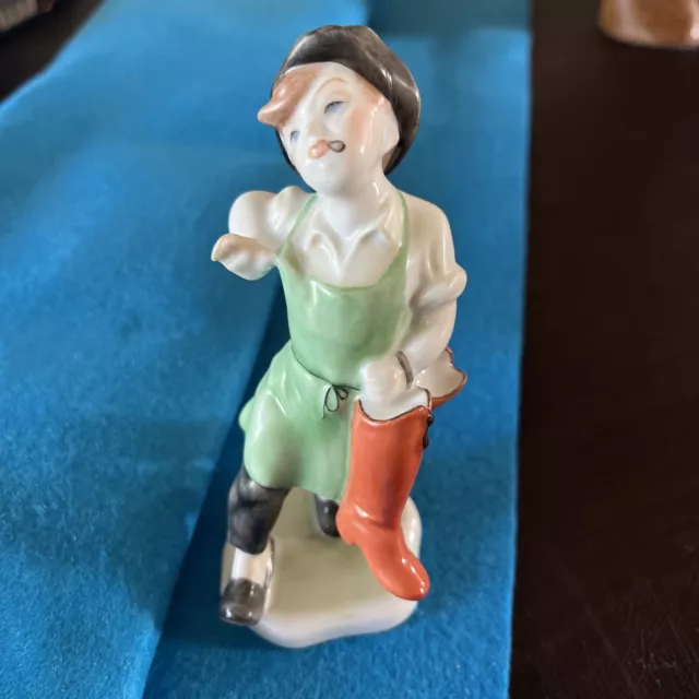 Herend Hungary Boy With Boots Shoemaker Porcelain Figurine