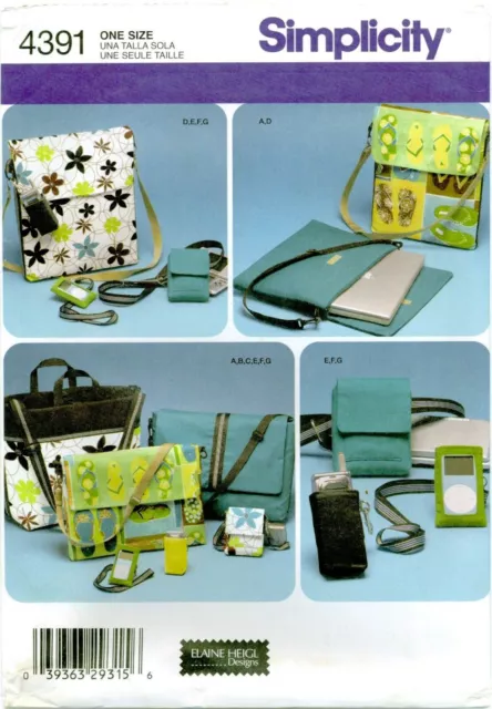 BOLSAS Simplicity 4391 Patrón Bolso Mensajero Laptop Cámara iPod SIN CORTAR FF 2005
