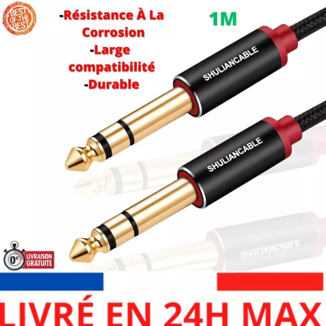 SHULIANCABLE 1M 6.35mm vers 6.35mm Stéréo Câble, TRS Jack pour Guitare Amplifica