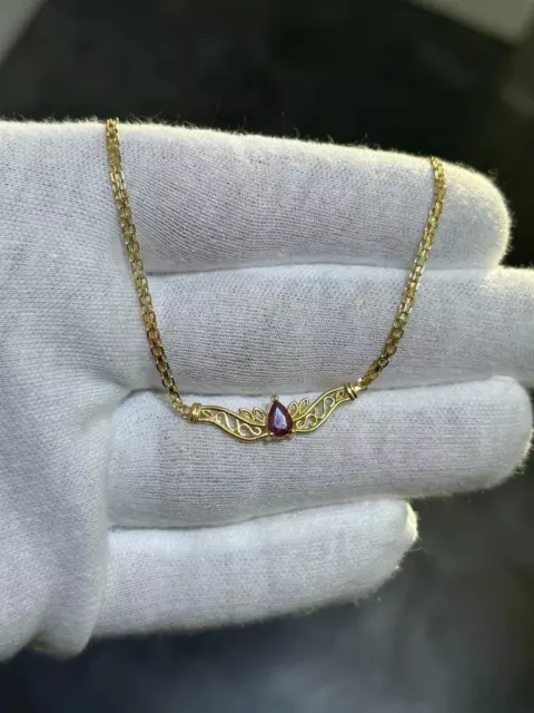 14K YELLOW GOLD Natural Red Ruby Pear Shape Vintage Basket Weave ...