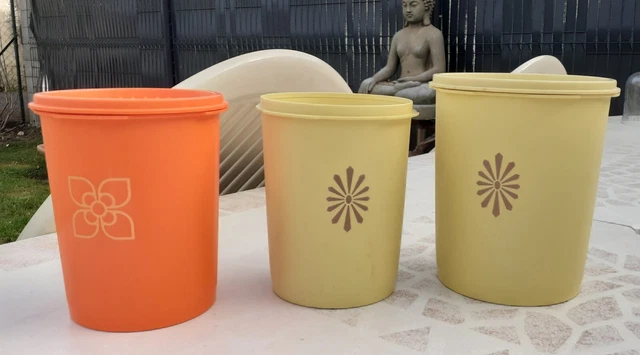 Lot De 3 Boîtes Tupperware Soleil Vintage - Orange Et Jaune - Conservation Alimentaire
