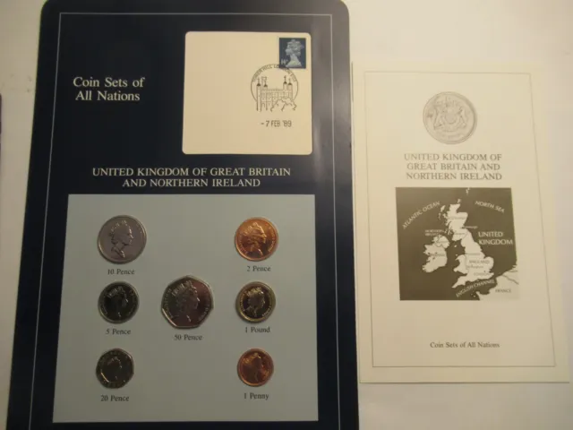 Coins of All Nations Series UK & N. Ireland Coin 7 Unc. Set 1989 1st Day Stamp