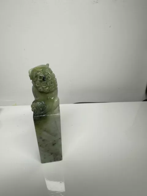 Vintage Jade Type Stone Chinese Seal Stamp Foo Dog Dragon Figurine