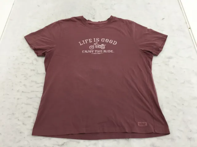 Life Is Good T Shirt Mens XL Maroon V Neck Short Sleeve Motorcycle Graphic