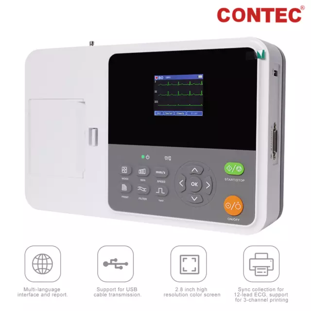 Portatile Elettrocardiografo a 3 canali 12 derivazioni Macchina ECG PC Software
