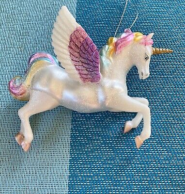 Glass Ornament Rainbow Pink Winged Unicorn Horse Pegasus Alicorn Pegacorn Horse 2
