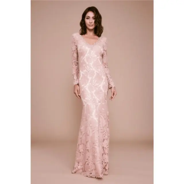 Tadashi Shoji Worden Embroidered Gown in Petal Pink & Gold Size 16 NWT
