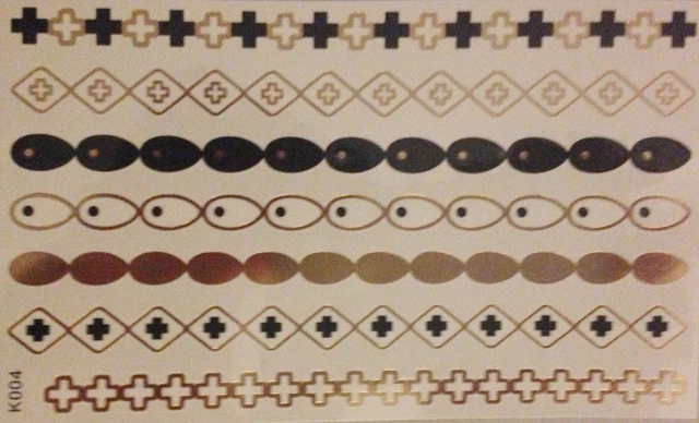 Tatouages Temporaires Autocollants Or Et Noir - 10 Pièces - Style Bracelet/collier - Neuf