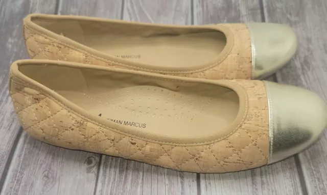 $130 Neiman Marcus Women's Beige Evelyn Quilted Ballet Flat Shoes Size US 6.5 M