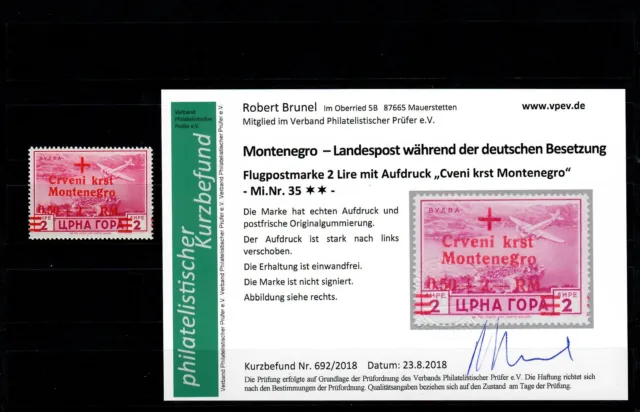 Montenegro: MiNr. 35, postfrisch, **, Rotes Kreuz, verschobener Aufdruck