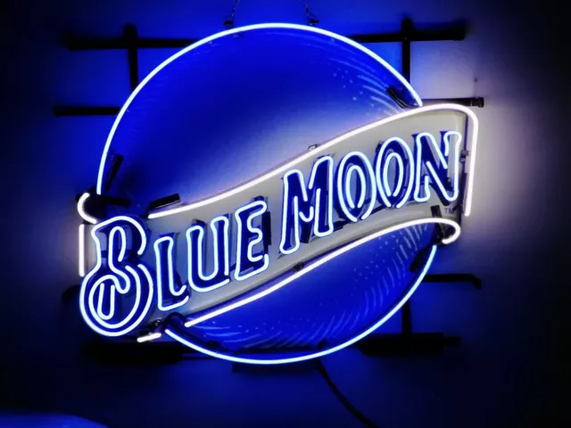 Blue Moon Neon Sign 24"x20"  Beer Bar Pub Wall Decor Artwork Lamp