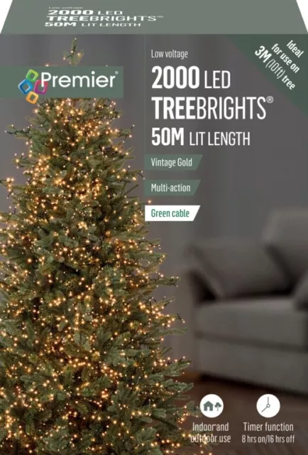 2000 LED Multi-Action TreeBrights Christmas Tree Lights with Timer VINTAGE GOLD