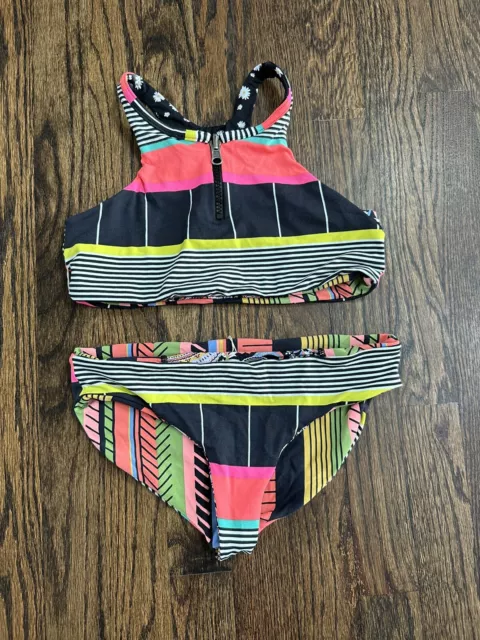 MAAJI 2 Piece Tankini Stripe & Paisley Reversible Swim Swimsuit Girls 12