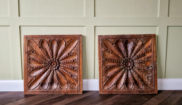 Pair of Antique Gothic Carved Oak Panels (Decorative, Wall Art)