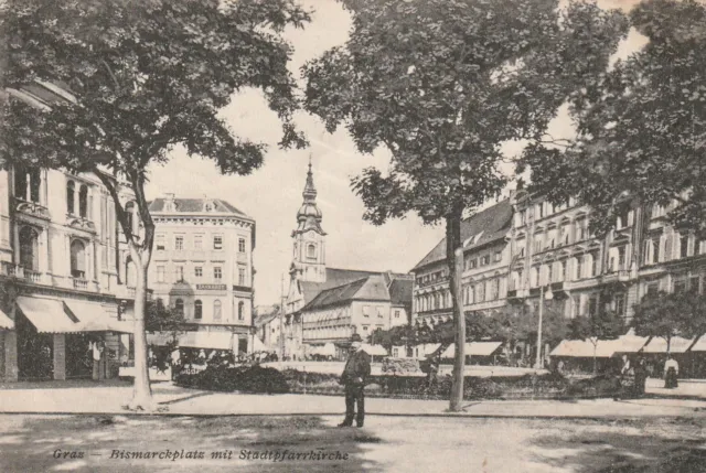 alte AK - Postkarte, Graz, Steiermark, Bismarckplatz mit Stadtpfarrkirche, 1913