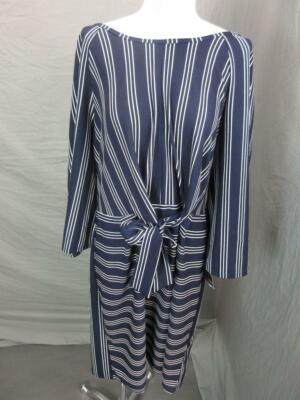 Nwt Mlle Gabrielle Size Xl Womens Navy Striped Long Sleeve Midi Dress T541