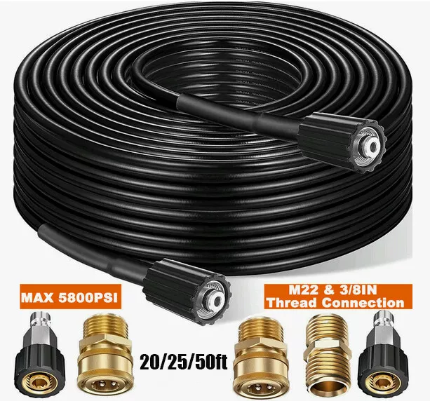 High Pressure Washer Hose 20/25/50ft 5800PSI M22 Power Washer Extension Hose