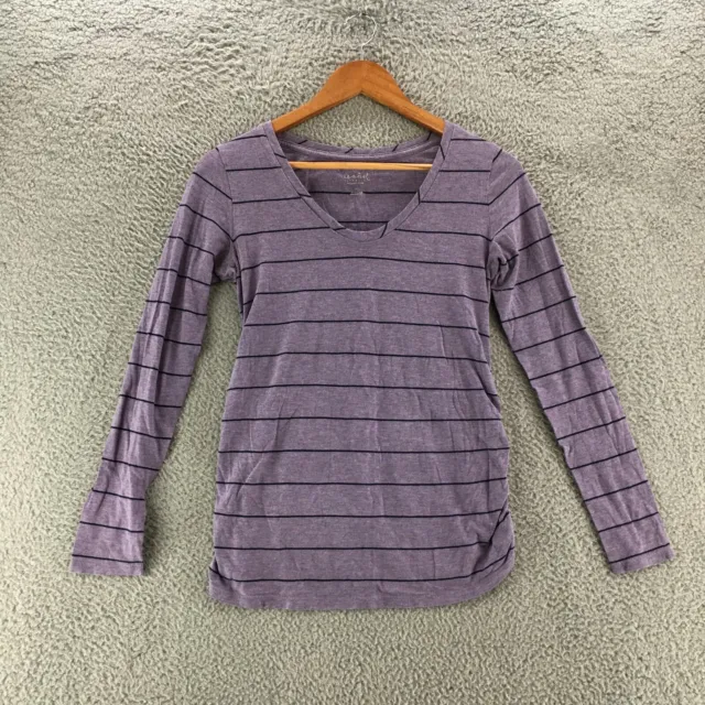 Isabel Ingrid Maternity Long Sleeve Tee Top Womens XS Purple Striped Round Neck