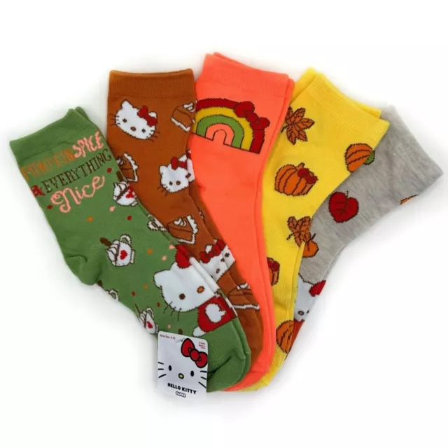 Hello Kitty Sanrio Womens Socks 5 Pairs Fall Pumkins Pie Autumn Leaves Rainbow