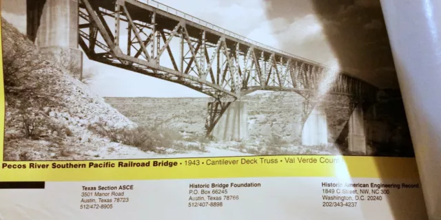 Vintage HUGE Historic Texas Bridges POSTER Pecos River, Waco Suspension ++ 2001 3