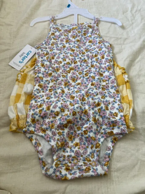 Carters baby girl 2 piece floral/checkered knit short outfit size 24M NWT