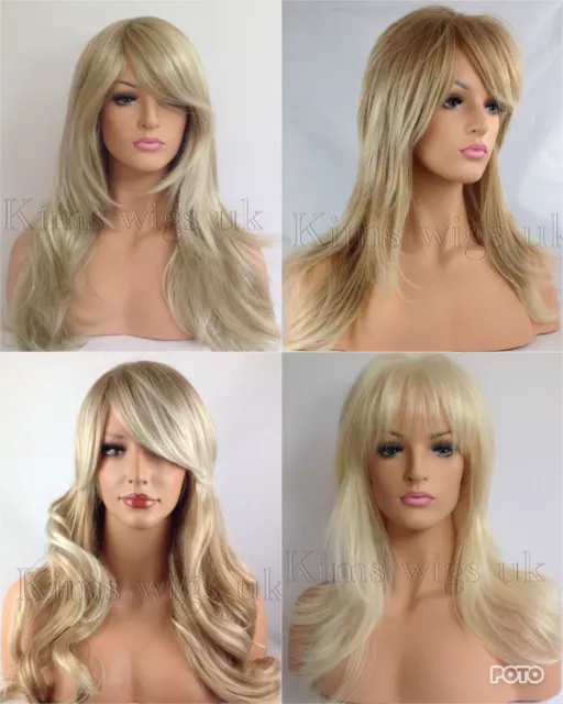 Lange Blonde Damen Mode Haare Perücke Geflickt Gewellt Lockig Geschichtet Fransen Uk