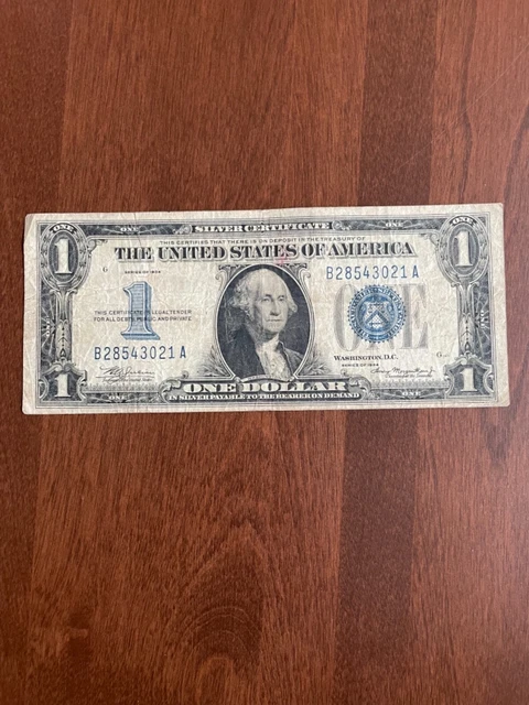 1934 $1 Silver Certificate Funny Back Note,Blue Seal,Circ Small tear M47
