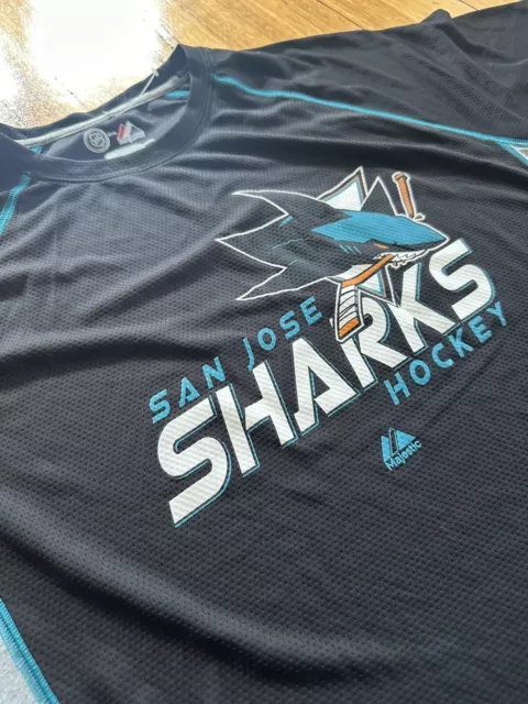 New NHL San Jose Sharks Mens Size L Gray Majestic Shirt Mesh Top