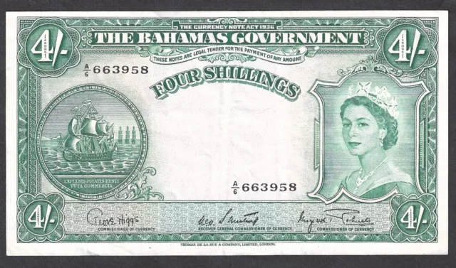 1953 BAHAMAS 4 SHILLINGS NOTE ~ P-13d QEII - NICE CHOICE EXTREMELY FINE