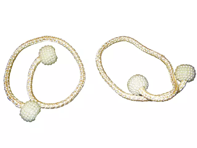 Pair Set Of 2 Magnetic Curtain Tie Backs 18" L Cream Colored W/ Pearlized Ends