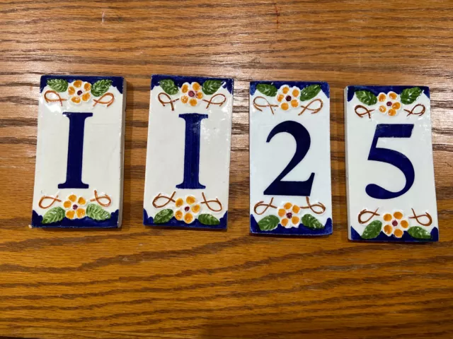 Art on Tile Natural Garden Nature Floral Ceramic Address Numbers 1, 1, 2, and 5