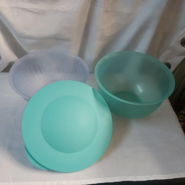 Tupperware Flash TUPPERWARE SALADIER FLASH 4.3 litre et passoire vert et bleu peu ...