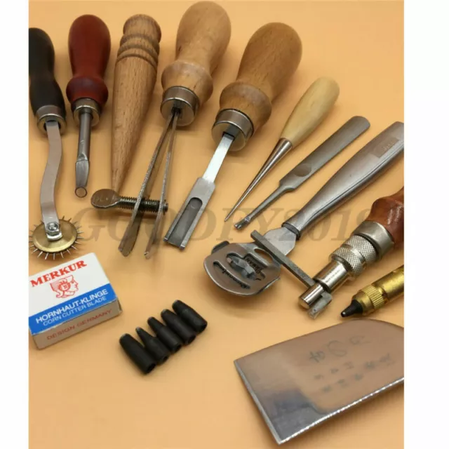 Leather Craft Punch Tools Kit Stitching Carving Working Sewing Saddle Groover Q