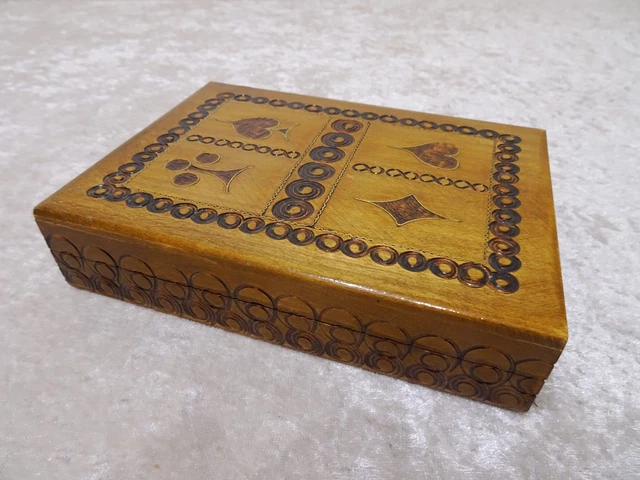 Legno Cofanetto Casella Scatola per Carte Gioco - Metallintarsien - Vintage a
