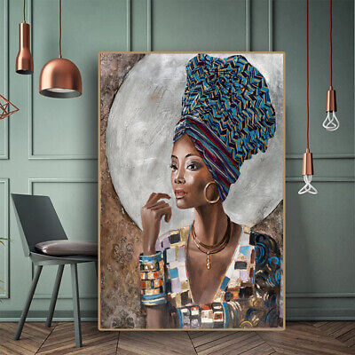 Abstract African Girl Decorative on Wall Woman Graffiti Poster Painted on Canvas