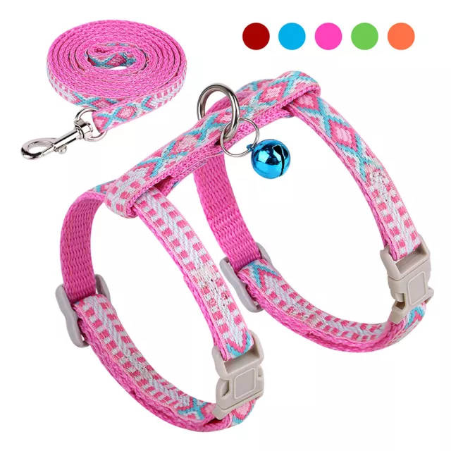 Small Cat Harness Leash set Adjustable Nylon Kitten Escape Proof Walking Vest