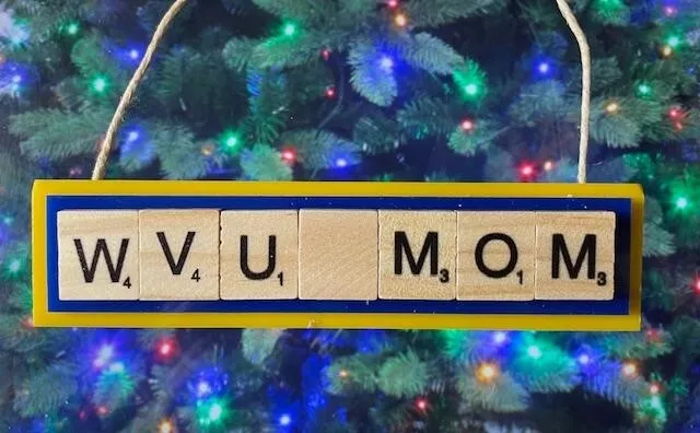 WVU Dad West Virginia State University Mountaineers Christmas Ornament Scrabble