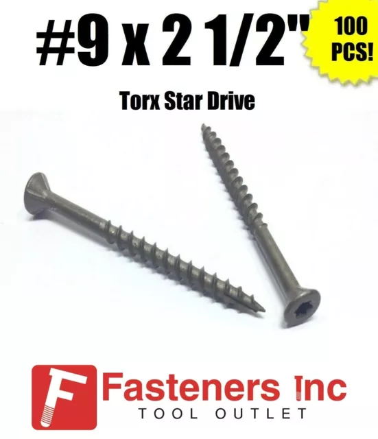 (100) #9 X 2-1/2" Drywall Decking Screws Torx Star Drive W.A.R. Coat