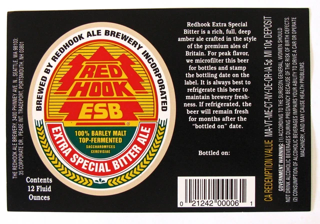 Redhook Ale Brwy REDHOOK ESB -EXTRA SPECIAL BITTER ALE label WA 12oz  Var. #7