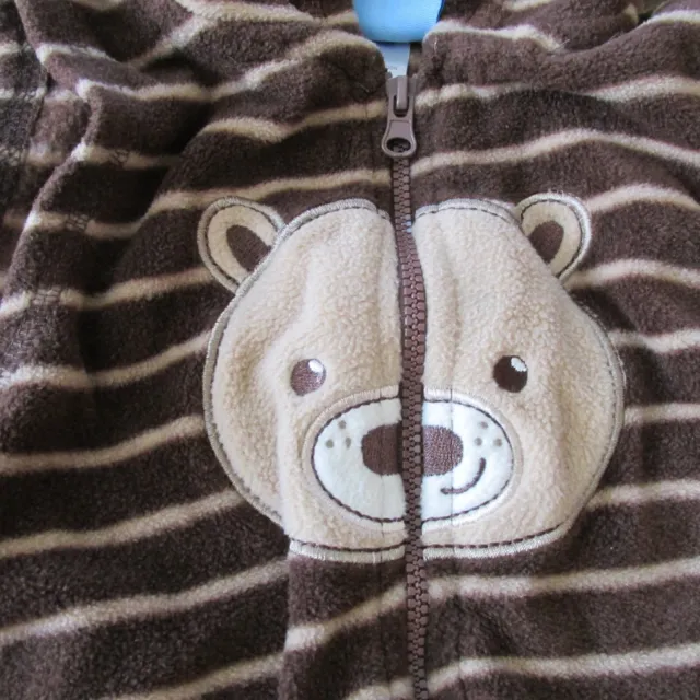 Carters Baby Infant Boy Hooded Vest Pants Bear Outfit 6-9M Brown Striped 2pc 6