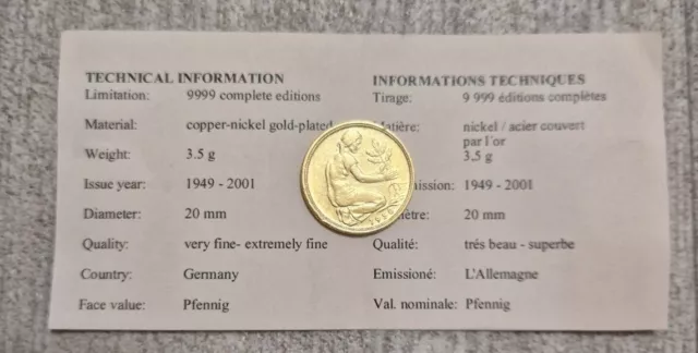 Rare Coin Gold Plated Germany 50 Pfenning COA