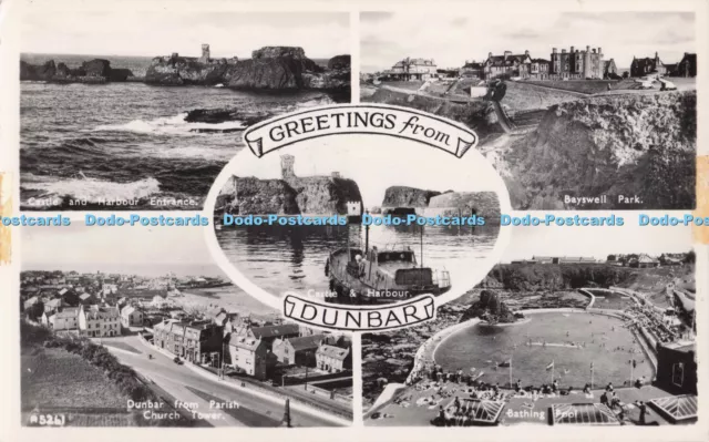 R700103 Greetings From Dunbar. Castle and Harbour. J. B. White. RP. Multi View