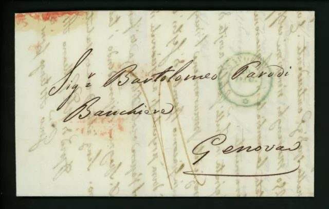 Postal History Italy Stampless Folded Letter dated 1850 Savona to Genoa Italy