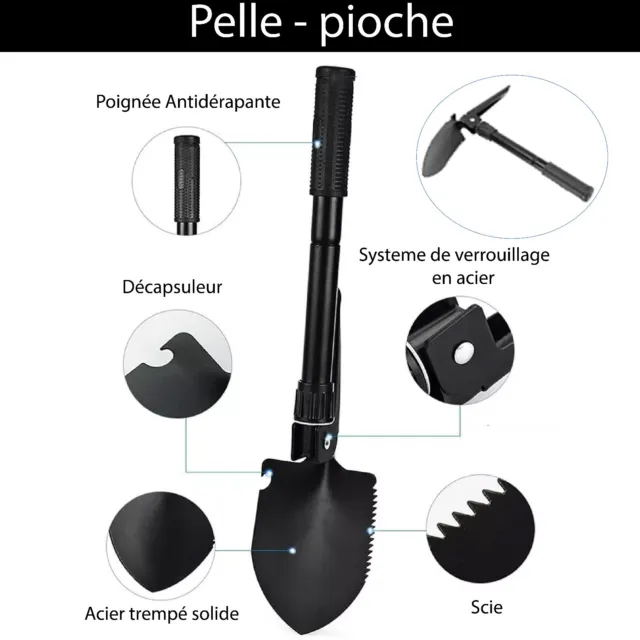 Kit de Survie Sac Complet - Trousse de Secours - Mini Pelle Pioche Pliante  2